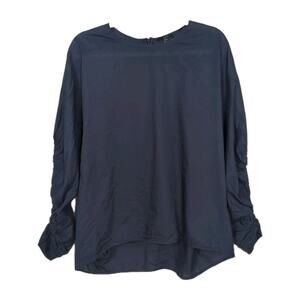 COS Navy Blue Lightweight Cotton Dolman Blouse Elastic Ruching Detail Women's 12